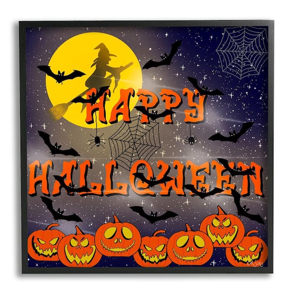 Stupell Industries Halloween Witch Scene by Alejandra Saiz 1-Piece Framed Graphic Print Typography Poster Art Print 12 in. x 12 in.