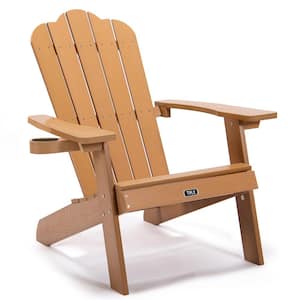 Brown Reclining Composite Plastic Weather-Resistant Adirondack Chair with Cup Holder