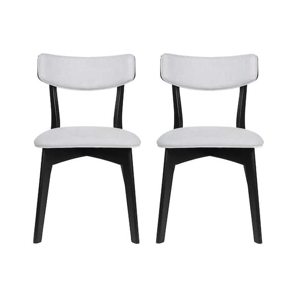 Noble House Sadie Light Gray and Matte Black Fabric and Wood Dining Chair (Set of 2)