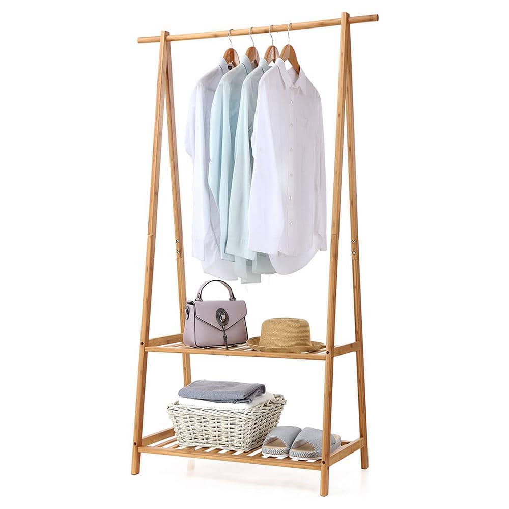 Natural Bamboo Garment Clothes Rack with Shelves 39.4 in. W x 54.7 in. H  rack-279 - The Home Depot