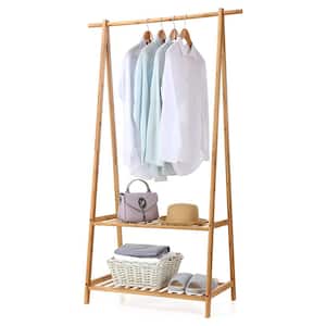 Natural Bamboo Garment Clothes Rack with Shelves 35.4 in. W x 60.2 in. H