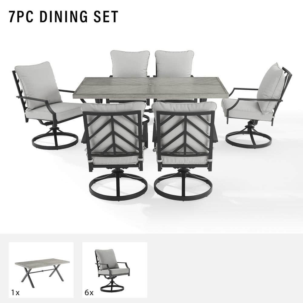 Otto 7-Piece Gray and Black Metal Outdoor Dining Set