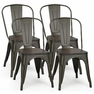 Bronze 17.5 inch Height Metal Dining Chair Stackable with Wood Cushion(Set of 4)