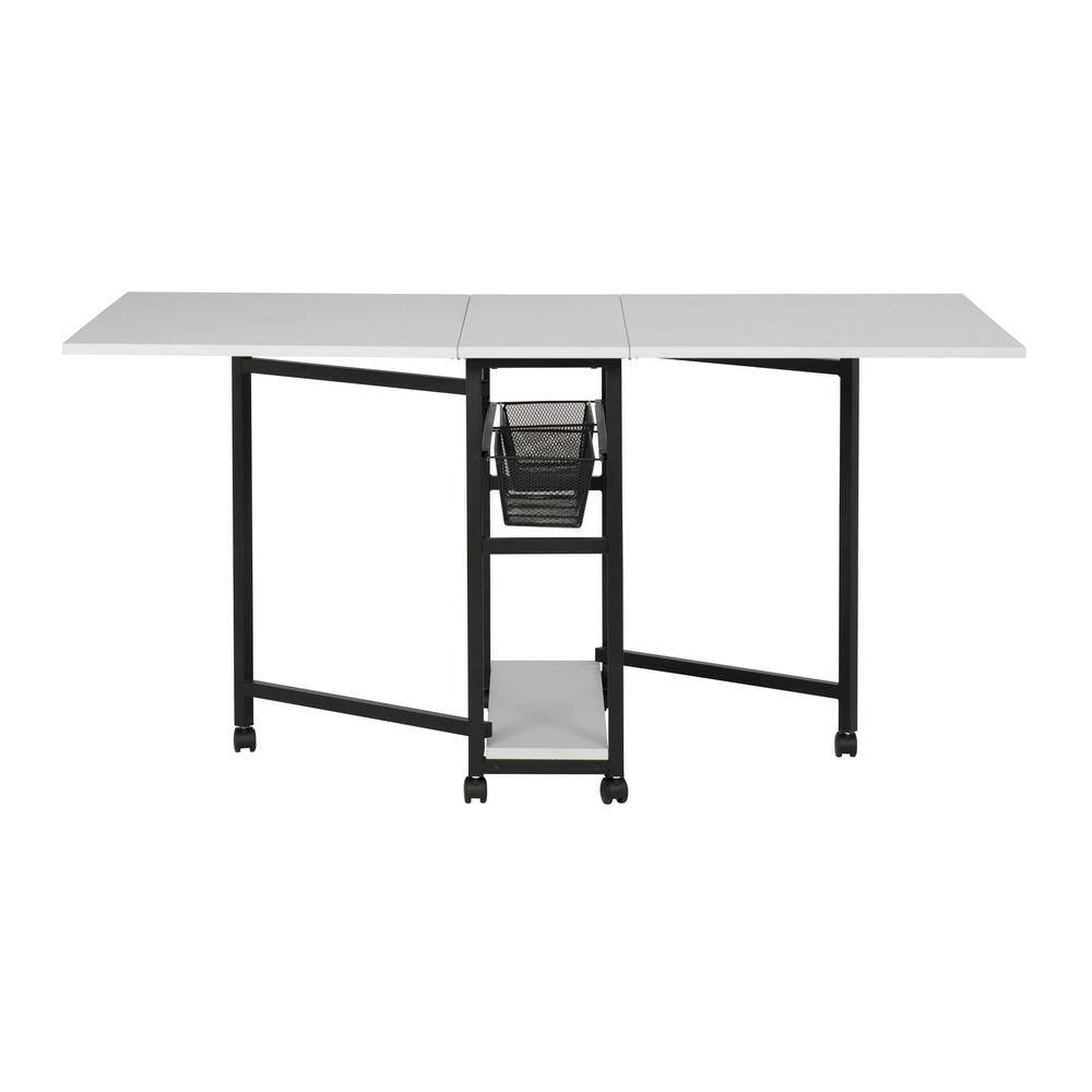 Charcoal & White Mobile Sewing Craft Table with Wire Storage