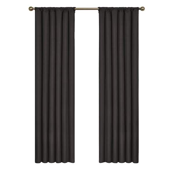 Eclipse Kendall Thermaback Black Solid Polyester 42 in. W x 84 in. L Blackout Single Rod Pocket Curtain Panel