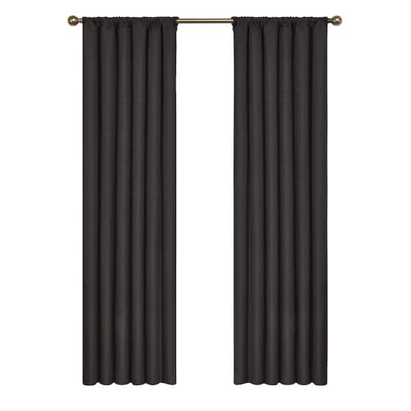 Eclipse Kendall Thermaback™ Black Solid Polyester 42 in. W x 95 in. L Blackout Single Rod Pocket Curtain Panel