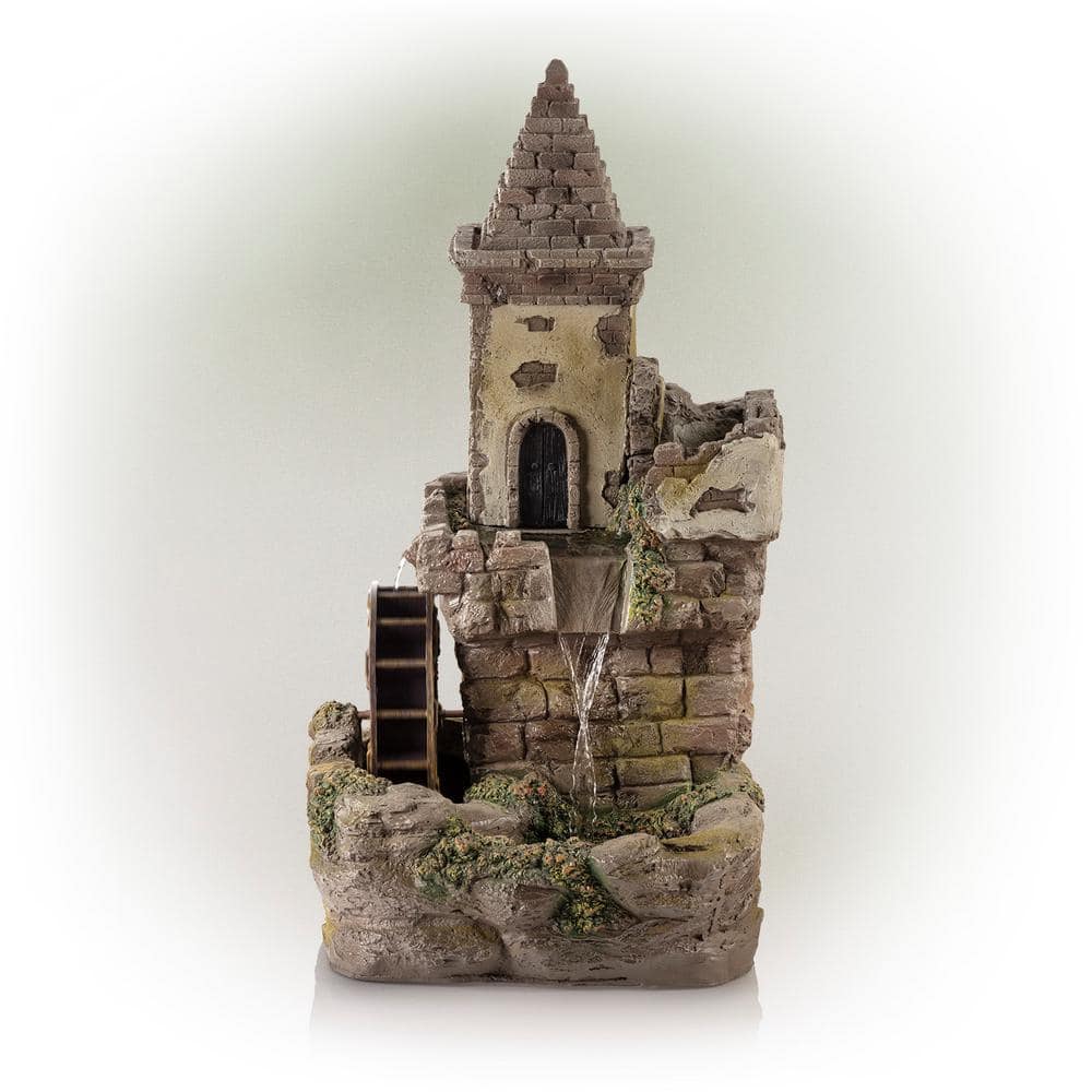 Fairy Castle Bronze Finish Tiered Fountain with Waterwheel