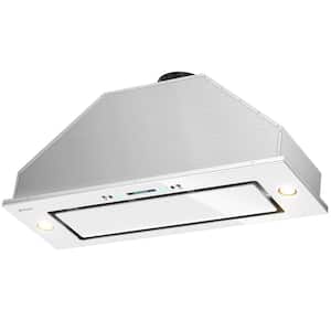 36 in. 900 CFM Convertible Insert Range Hood in Stainless Steel and White Glass with LED Lights