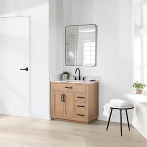 Gavino 36 in. W x 22 in. D x 34 in. H Single Sink Bath Vanity in Light Brown with White Composite Stone Top and Mirror