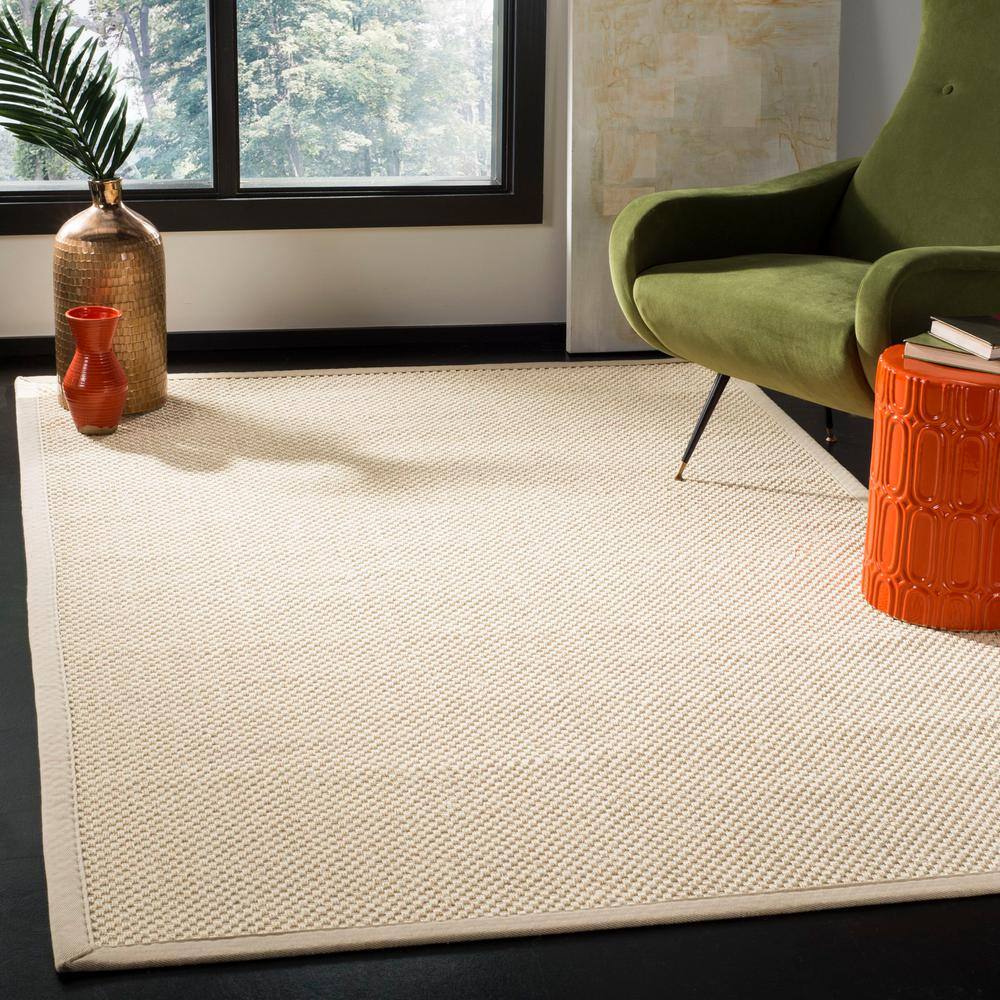 Ivory and Light Beige 4' Square Hand-Knotted Sisal Rug