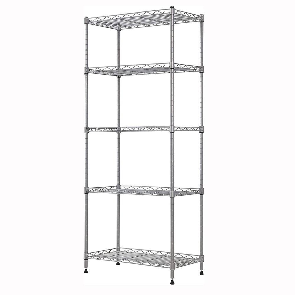 Silver 5Tier Metal Garage Storage Shelving Unit (21.2 in. W x 53.5 in