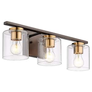 20.9 in. 3 Light Oil Rubbed Bronze and Gold Finish Vanity Light with Clear Glass Shade