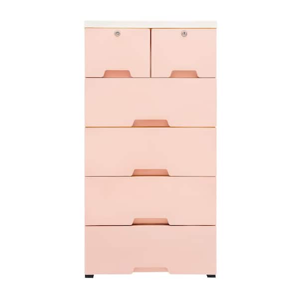 YIYIBYUS Pink 5-Tire Modern Free-Standing Plastic Cabinet with 6-Drawers and 4-Wheels