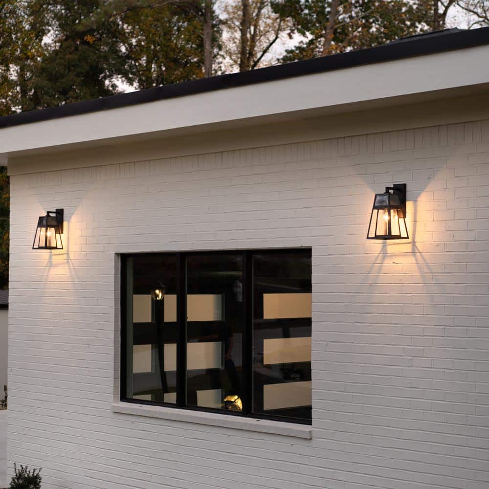 Black Solar Powered Outdoor Lantern with Glass Panels