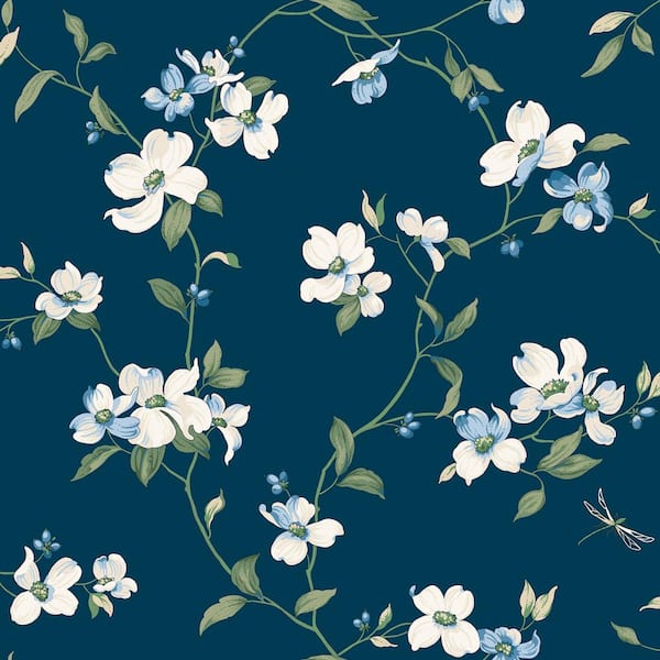 Navy Dogwood Paper Non-Pasted Matte Wallpaper