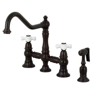 Restoration 2-Handle Bridge Kitchen Faucet with Side Sprayer in Oil Rubbed Bronze