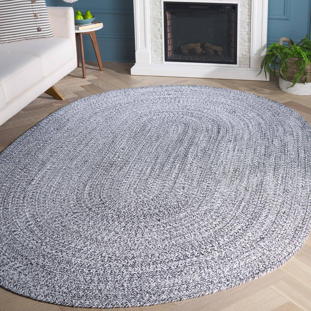 Handwoven Ivory and Black Cotton Oval Area Rug 3' x 5'