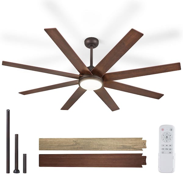 65 in. Indoor/Outdoor Bronze Downrod/Angled Mount Ceiling Fan with Dual-Finish Blades and Light Kit and Remote Control