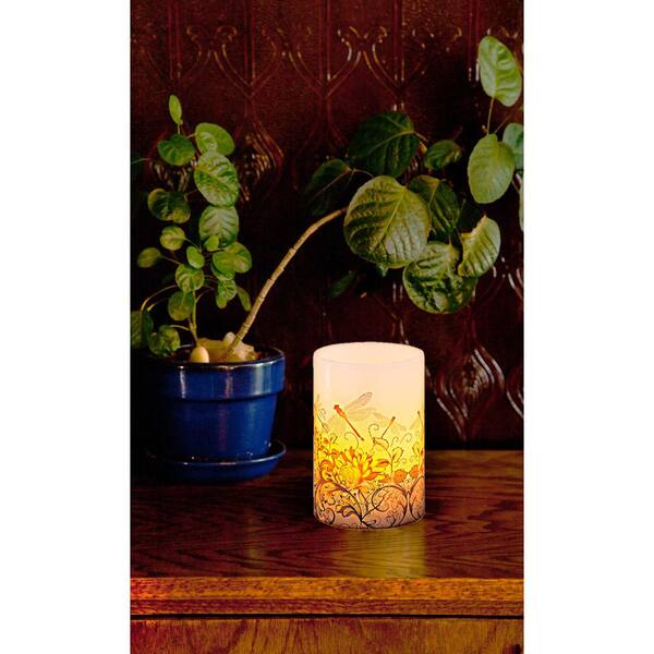 River of Goods Floral Dragonflies Flameless LED Candle