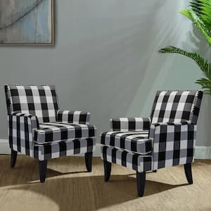 Herrera Black Biffalo Fabric Arm Chair with Nailhead Trim (Set of 2)