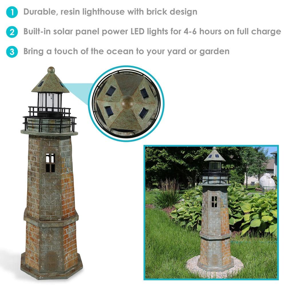 Gray Resin Solar LED Nautical Lighthouse Statue - 35"