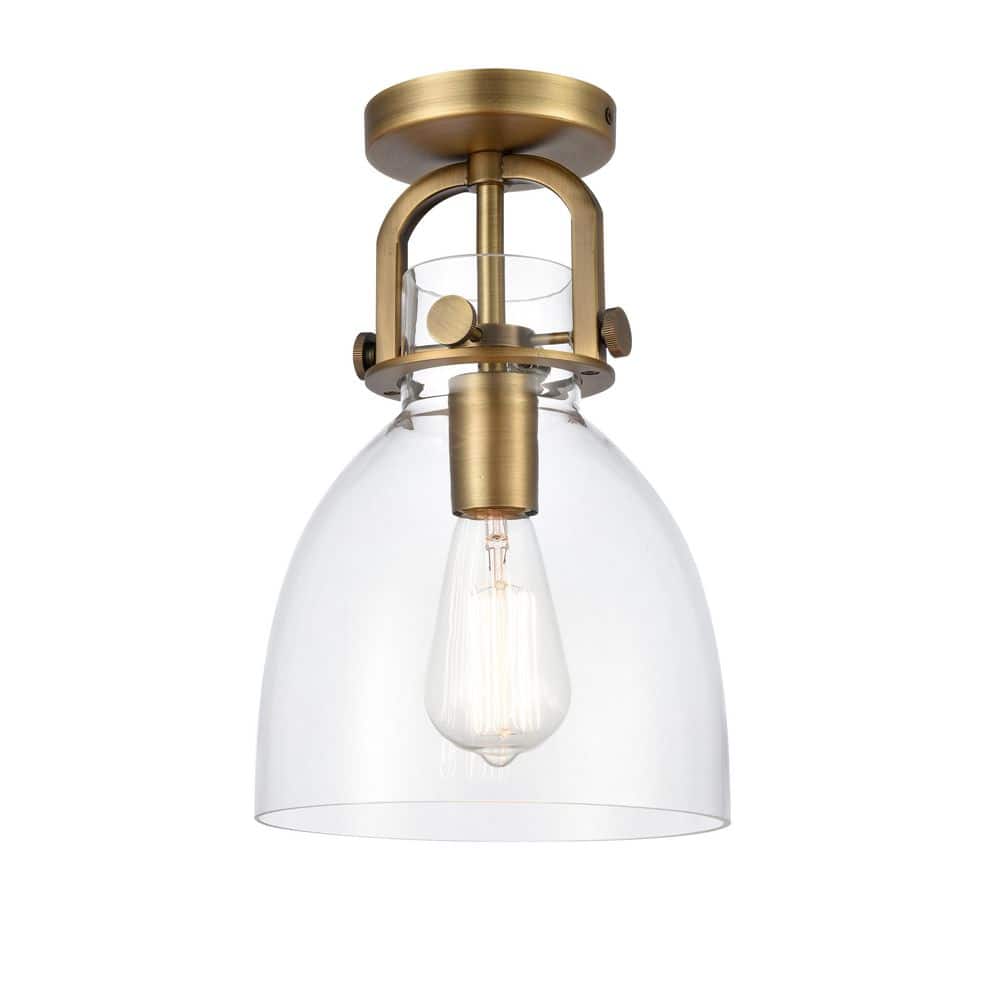 Newton Bell 8 in. 1-Light Brushed Brass Industrial Flush Mount with Clear Glass Shade price history on PriceWatchPro