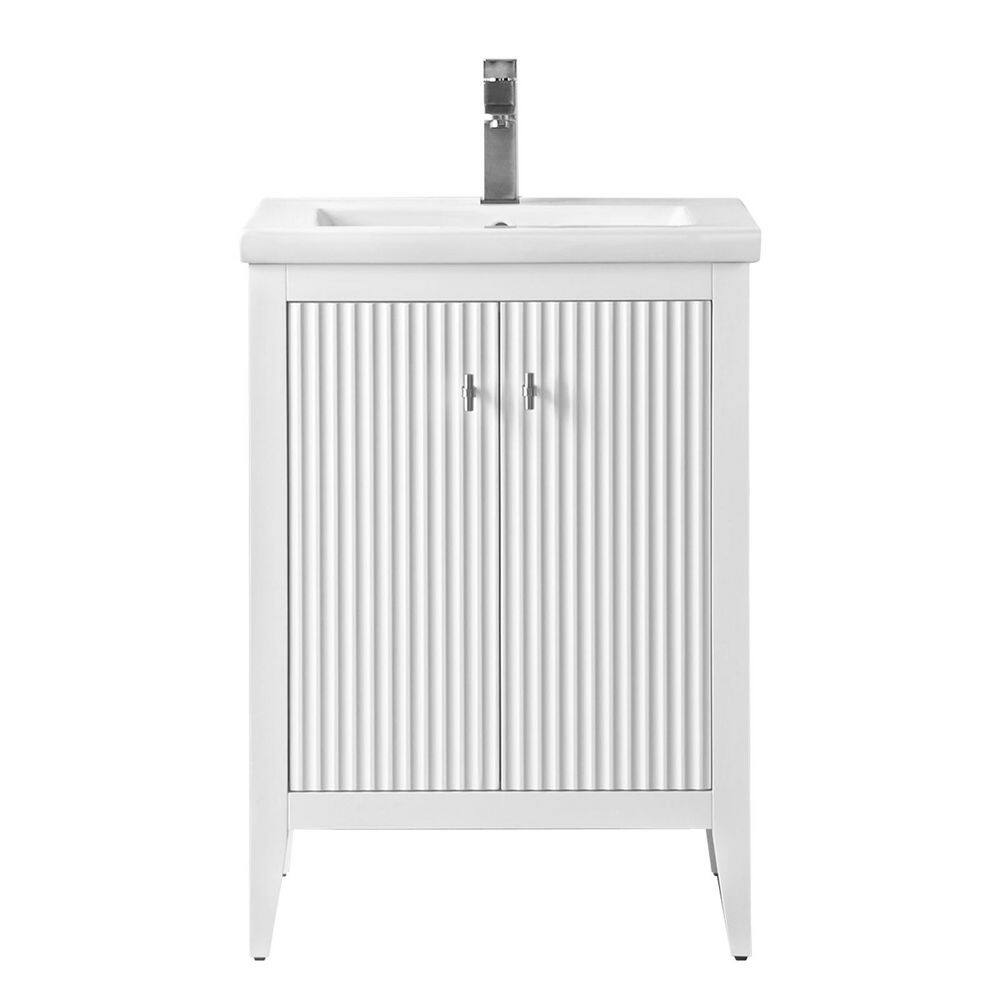 Linear White 24" Single Sink Bathroom Vanity with Ceramic Top