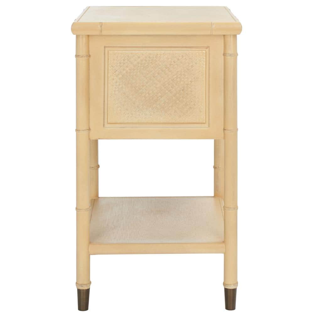 Light Blonde Bamboo-Style Wood and Metal Accent Table with Storage