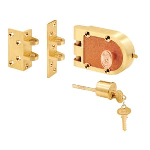 Deadbolt, Solid Bronze Alloy, Brushed Brass, Angle and Flat Strike, Single Cylinder