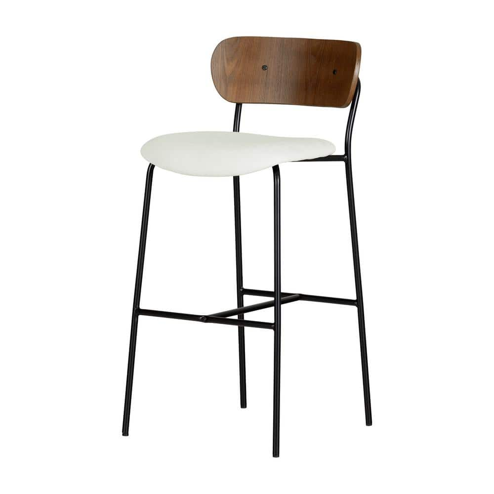 South Shore Set of 2 Hype Stools Cream/Brown: Velvet Upholstery, Glossy Finish, Metal Legs, 250lb Capacity