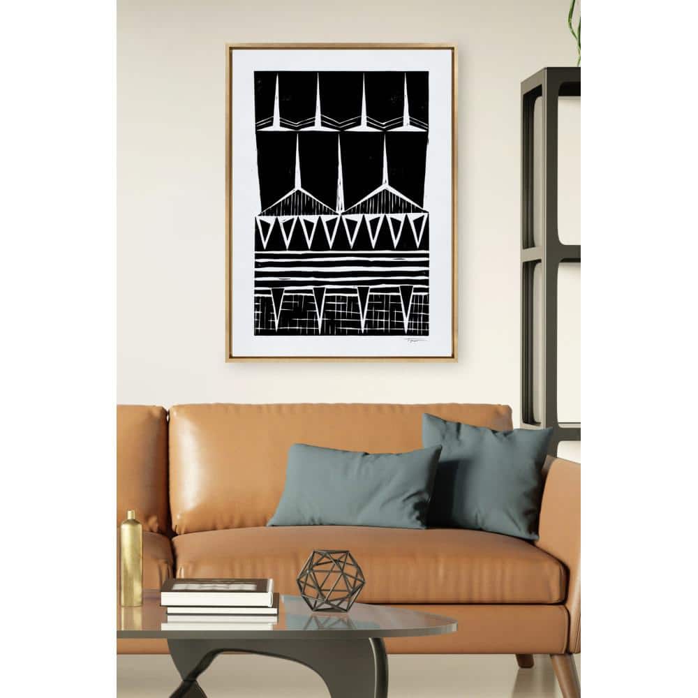 Modern Black and White Geometric Canvas Print with Gold Frame