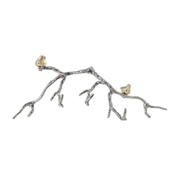 A & B Home Alvada Silver and Gold Birds on Branch Wall Decor with Hooks
