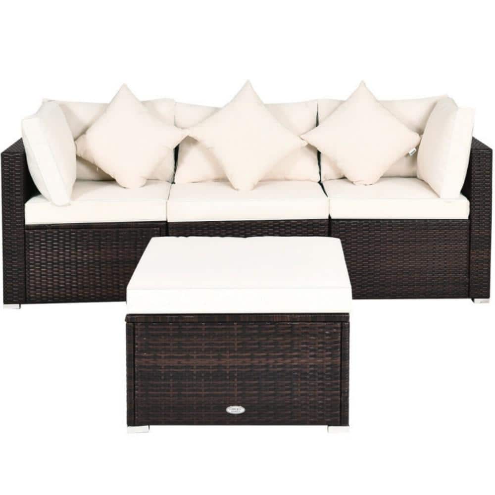 4-Piece Rattan Wicker Outdoor Sectional Set with Removable Pillows and White Cushions price history on PriceWatchPro
