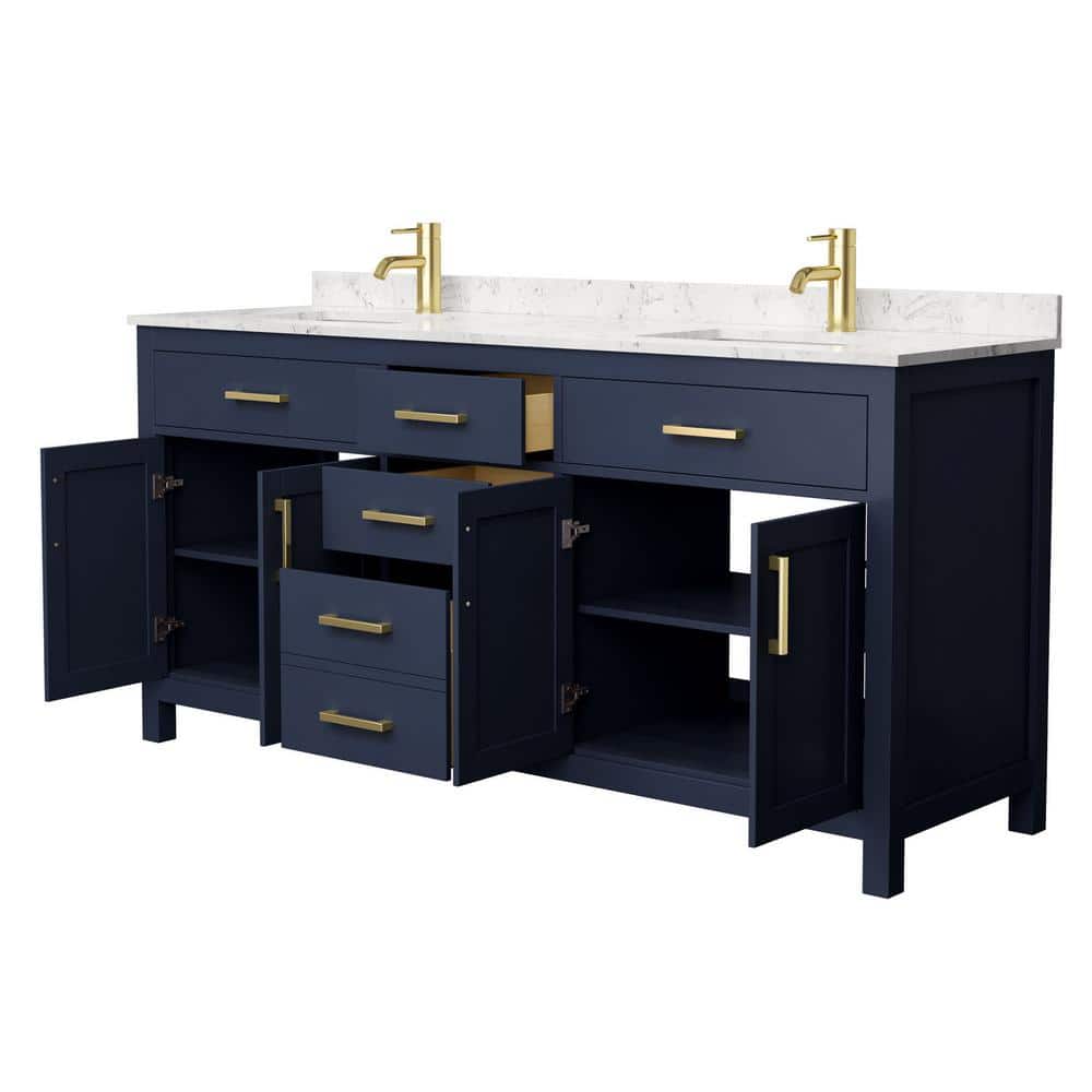 Beckett 72" Dark Blue Double Bathroom Vanity with Carrara Marble Top