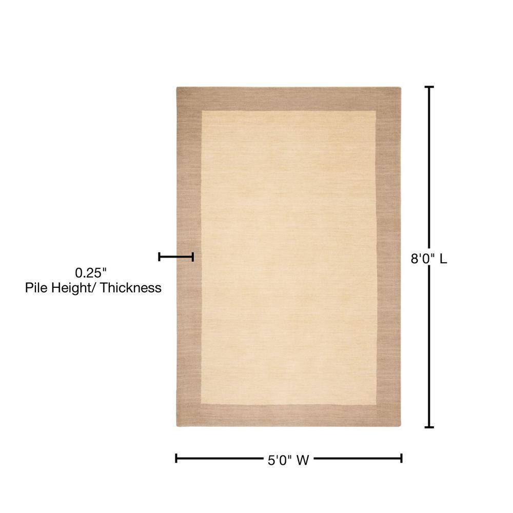 Ivory Beige Hand-Knotted Wool Rectangular Rug, 5' x 8'
