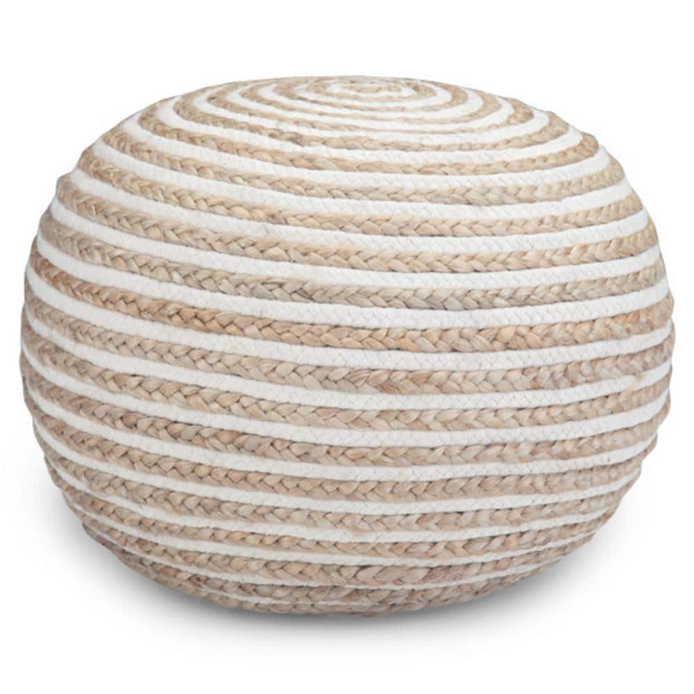 Natural Jute and Cotton Round Boho Pouf