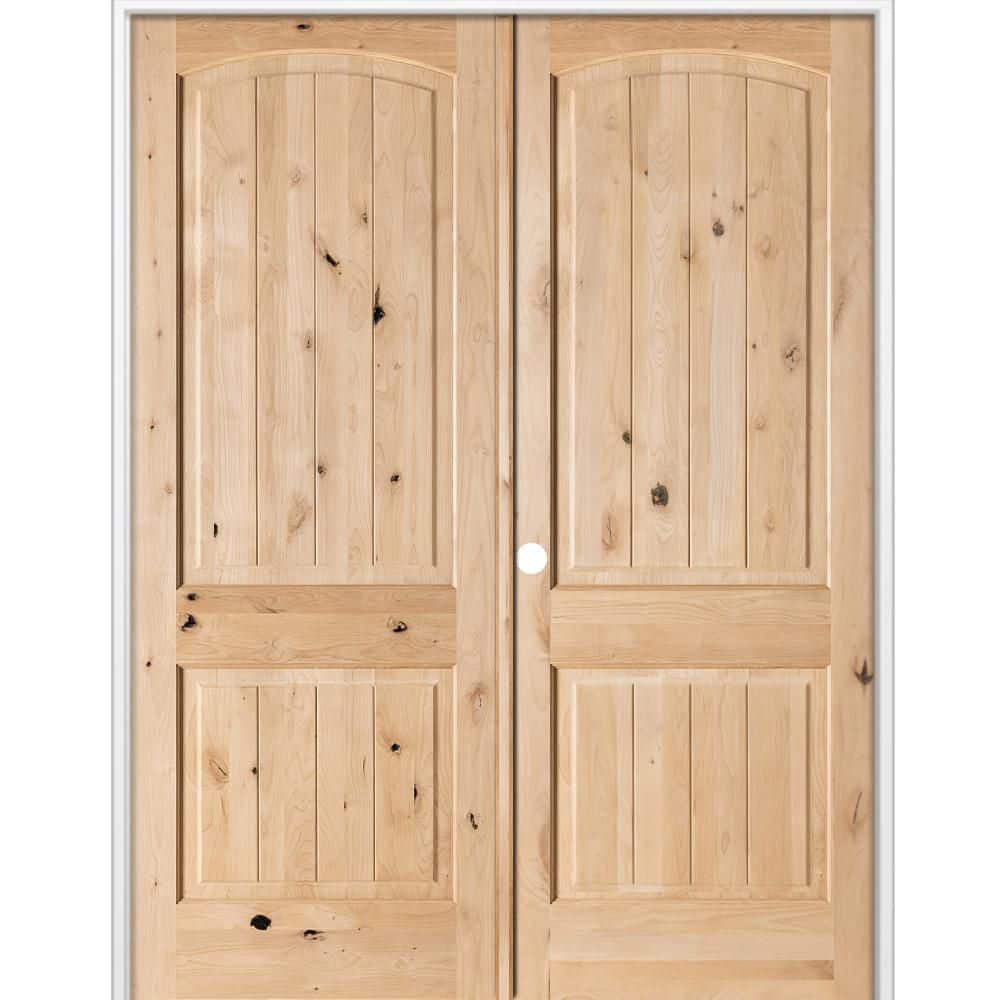 64 in. x 96 in. Rustic Knotty Alder 2-Panel Arch Top VG Right Active Unfinished Wood Double Prehung Interior Door price history on PriceWatchPro