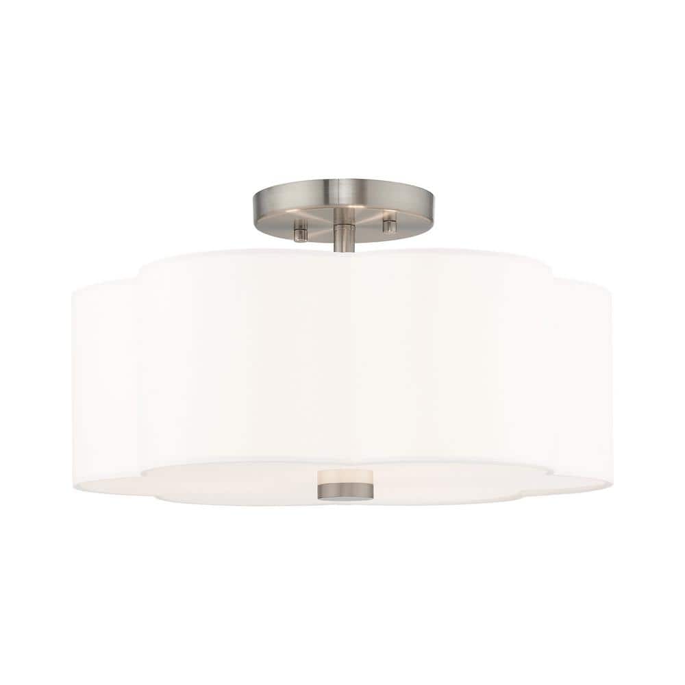 Brushed Nickel 3-Light Drum Ceiling Mount with Off-White Shade
