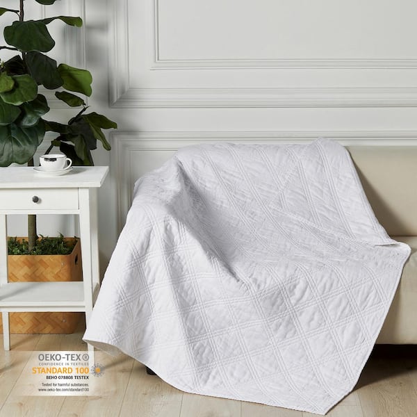 LEVTEX HOME Washed Linen White Quilted Throw Blanket L600QTH - The Home ...