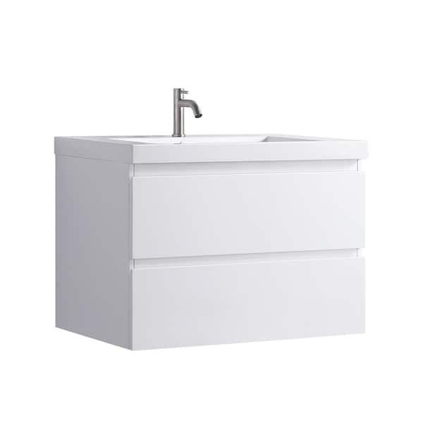 Sanlan Hood-1 30.00 in. W x 19.70 in. D x 22.00 in. H Wall Mounting Bath Vanity in White Wood with White Solid Surface Top