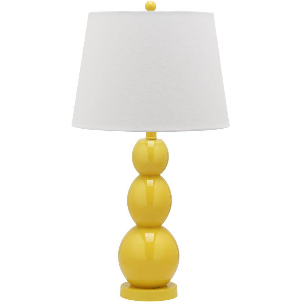 Elegant Yellow Glass Orb Table Lamp Set with Off-White Shade