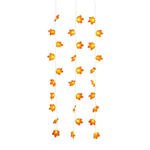 5 ft. Pre-Lit Autumn Maple Leaf Artificial Fall Garland with 10 Warm White LED String Lights - Set of 3