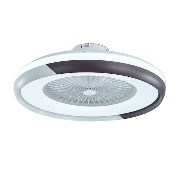 OUKANING 20 in. Indoor Black Modern Round Semi Flush Mount Integrated LED Ceiling Fan with Remote Control for Bedroom Living Room