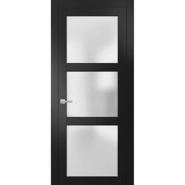 Sartodoors 2552 18 in. x 96 in. Universal Handling Frosted Glass Solid Core Black Finished Pine Wood Single Prehung French Door