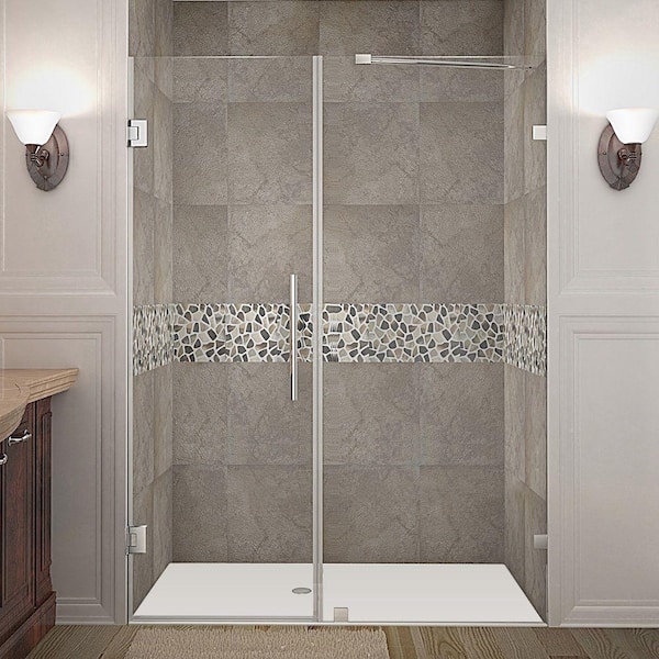 Aston Nautis 57 in. x 72 in. Frameless Hinged Shower Door in Chrome with Clear Glass