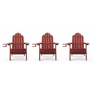 Wine Red Foldable Plastic Outdoor Patio Adirondack Chair with Cup Holder for Garden/Backyard/Pool/Beach (Set of 3)