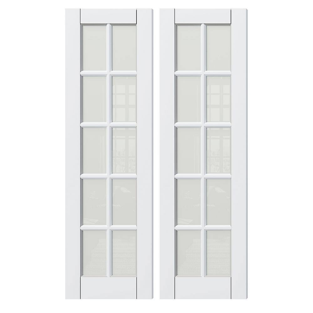 Primed White 48" x 80" MDF 10 Lite Clear Glass Prehung Double Door