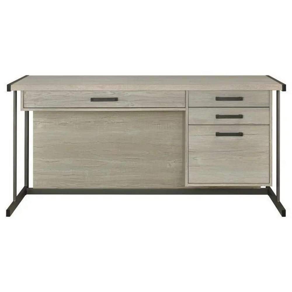 23.5 in. Rectangular Whitewashed and Gray Wood 4-Drawer Writing Desk with Sled Base