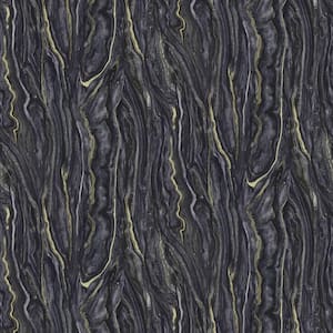 ELLE Decoration Collection Black/Gold Marble Effect Vinyl on Non Woven Non Pasted Wallpaper Roll (Covers 57 sq. ft.)
