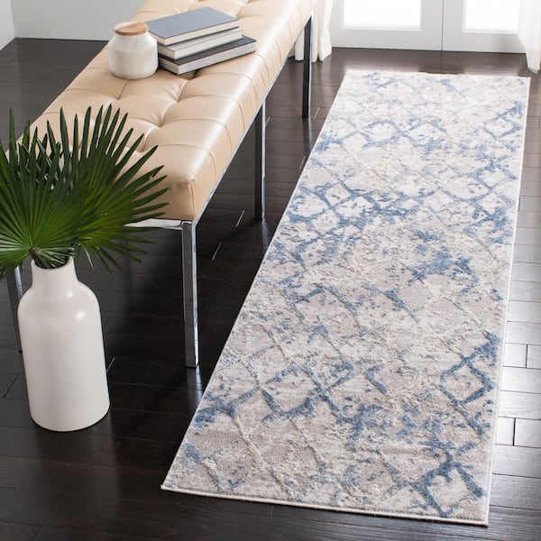 Amelia Light Gray/Blue 2 ft. x 14 ft. Abstract Runner Rug